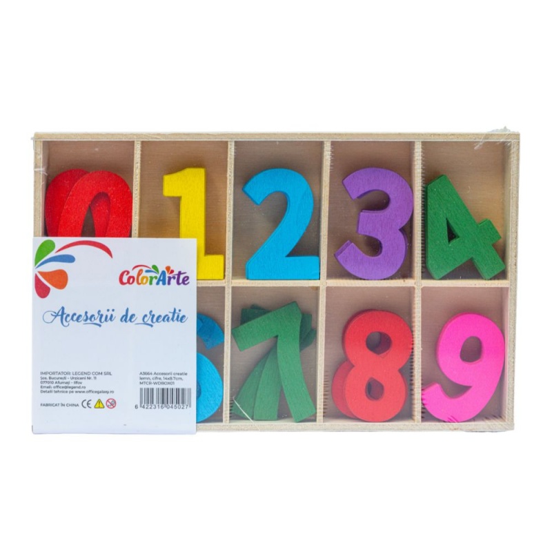 Accesorii creatie - lemn - cifre, 3cm, Colorarte MTCR-WDBOX01