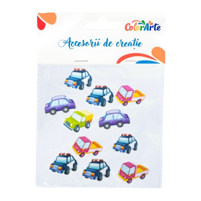 Forme decorative - hartie gumata autoadeziva - masini diverse, Colorarte, MTCR-EA705, set 11 buc