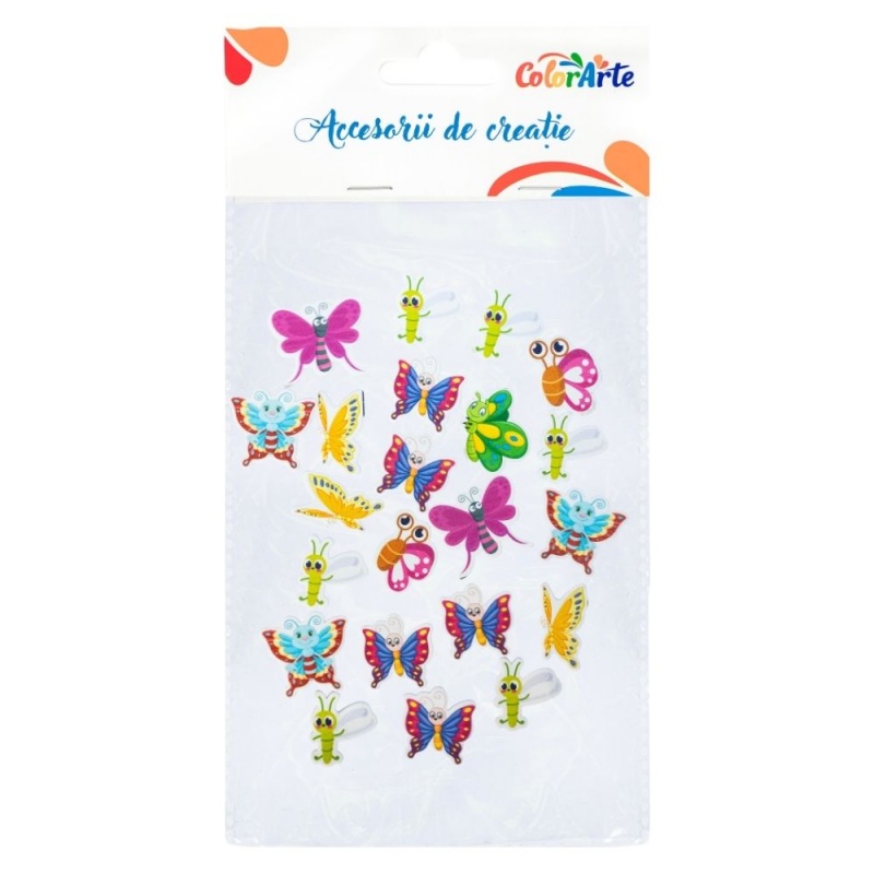 Forme decorative - hartie gumata autoadeziva - fluturi diversi, Colorarte, MTCR-EA711, set 22 buc