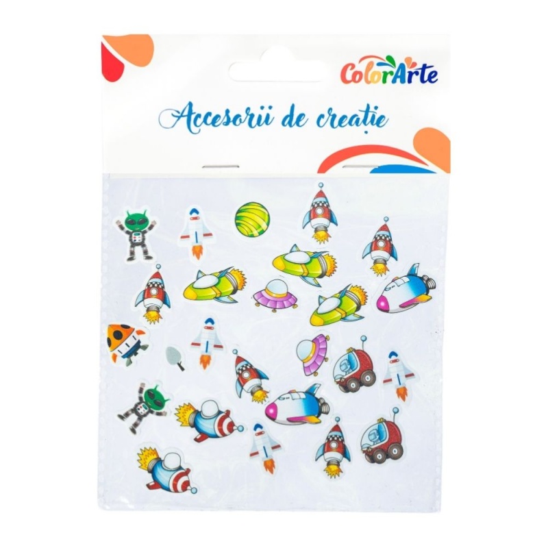 Forme decorative - hartie gumata autoadeziva - diverse spatiu, Colorarte, MTCR-EA501, set 24 buc