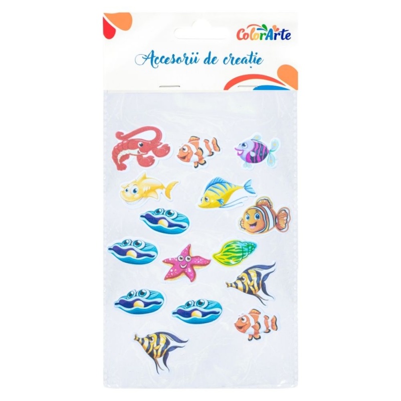 Forme decorative - hartie gumata autoadeziva - diverse ocean, Colorarte, MTCR-EA502, set 32 buc