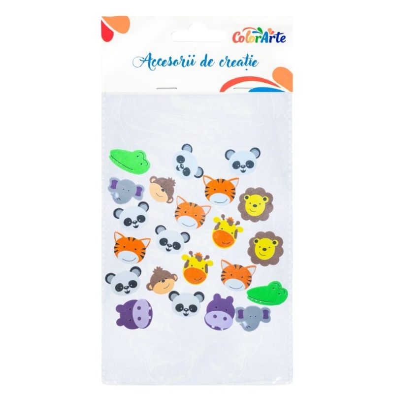 Forme decorative - hartie gumata autoadeziva - diverse animale, Colorarte, MTCR-EA241, set 22 buc