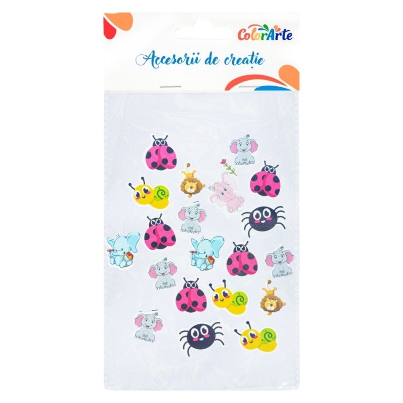 Forme decorative - hartie gumata autoadeziva - animale diverse, Colorarte, MTCR-EA708, set 20 buc