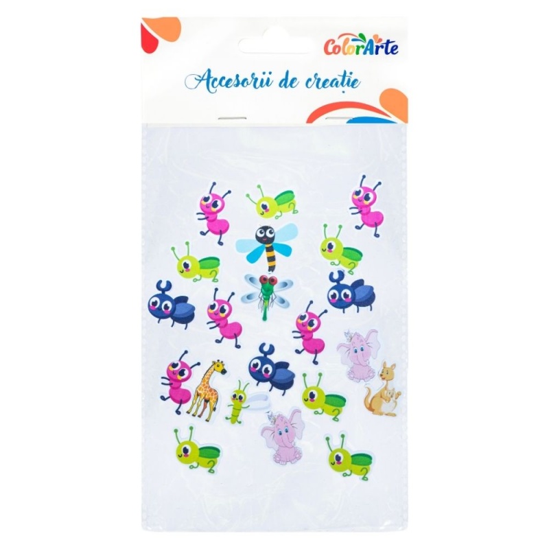 Forme decorative - hartie gumata autoadeziva - animale diverse, Colorarte, MTCR-EA709, set 21 buc