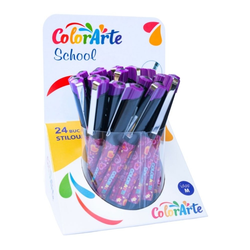 Stilou Colorarte 1034B, alimentare rezerve, corp plastic diverse culori, model fete