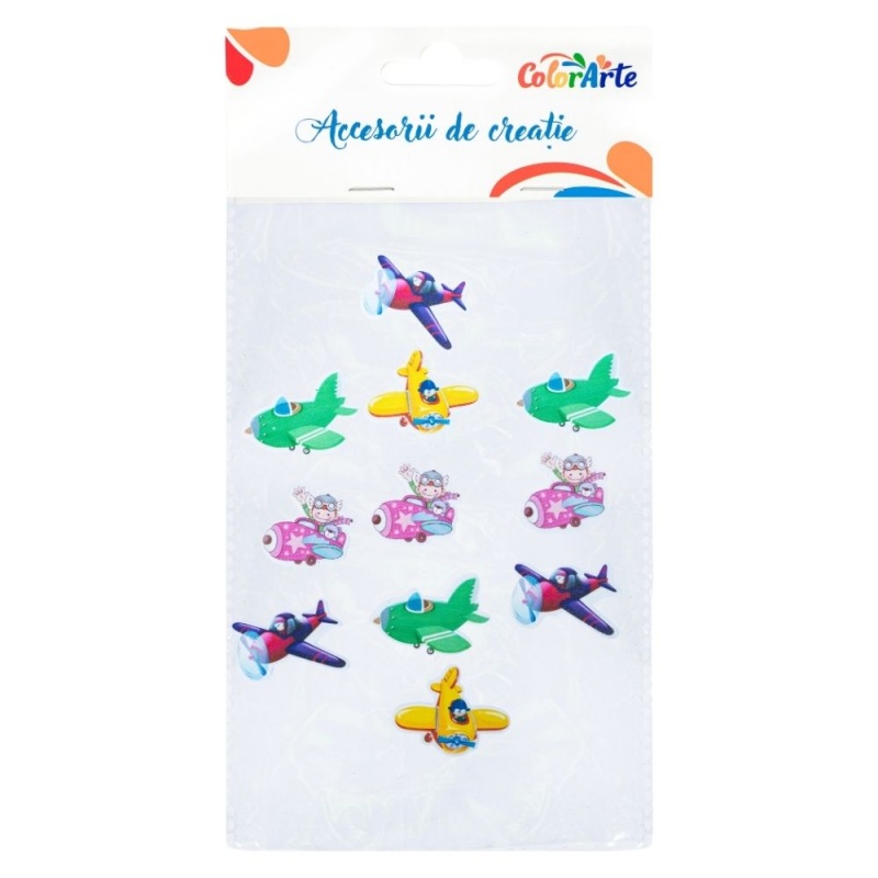 Forme decorative - hartie gumata autoadeziva - avioane, Colorarte, MTCR-EA706, set 12 buc