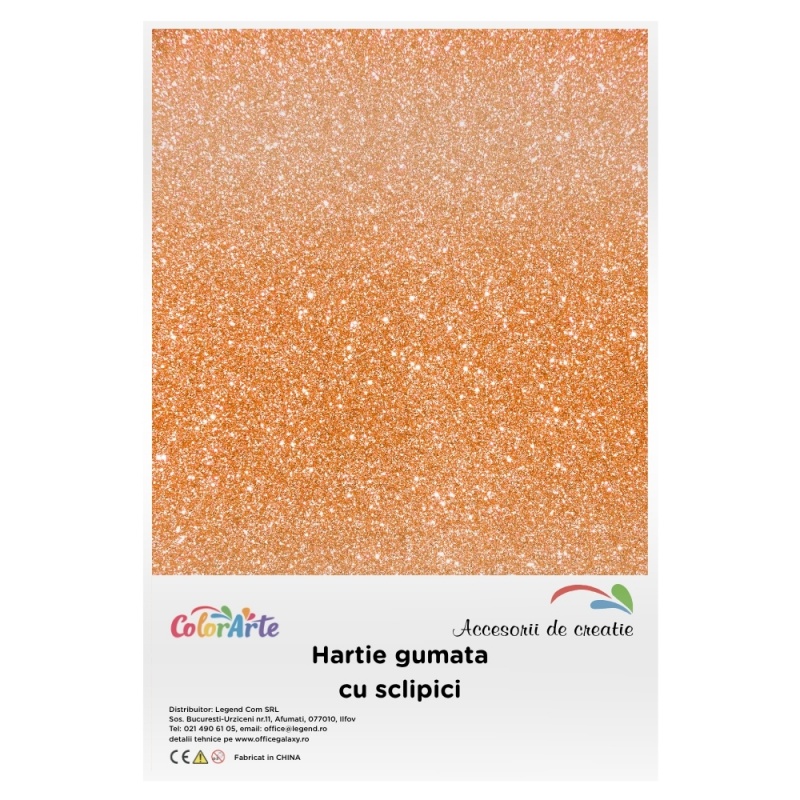Hartie gumata cu sclipici A4, 2mm, auriu, set 10 coli, Colorarte