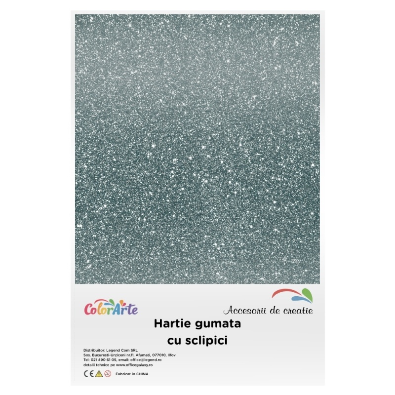 Hartie gumata cu sclipici A4, 2mm, verde Craciun, set 10 coli, Colorarte