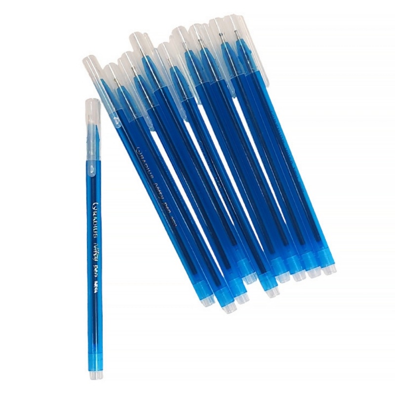 Blister 10x Pix cu bila Radius Nifty, 0.7mm, cu capac, corp albastru semitransparent, scris albastru