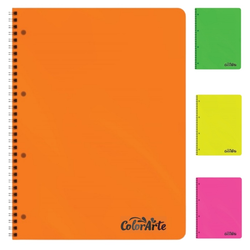 Caiet cu spirala metalica A4 Colorarte, 100 file, dictando, colturi rotunjite, coperta plastic 350microni, 70g/mp