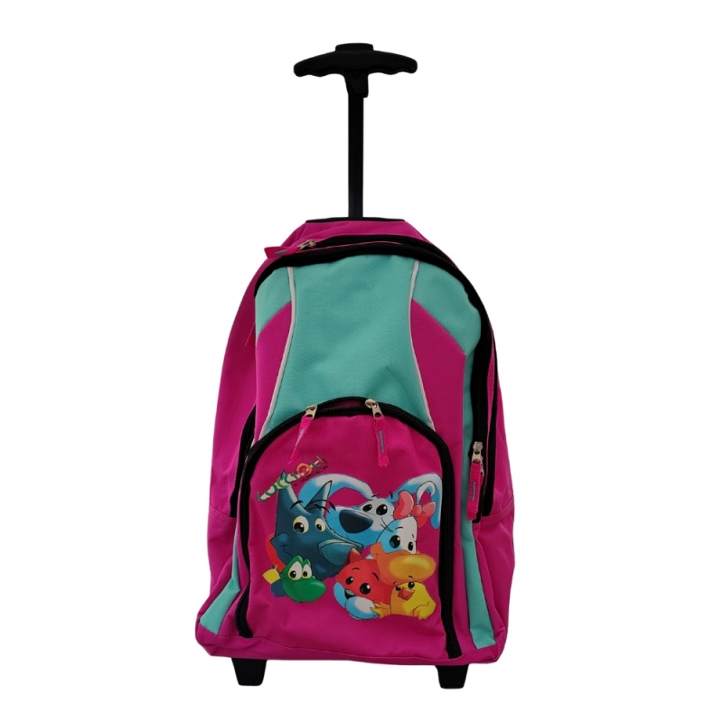 Ghiozdan Cucciole 04909, 45cm, 3 compartimente, tip troller, roz - turcoaz