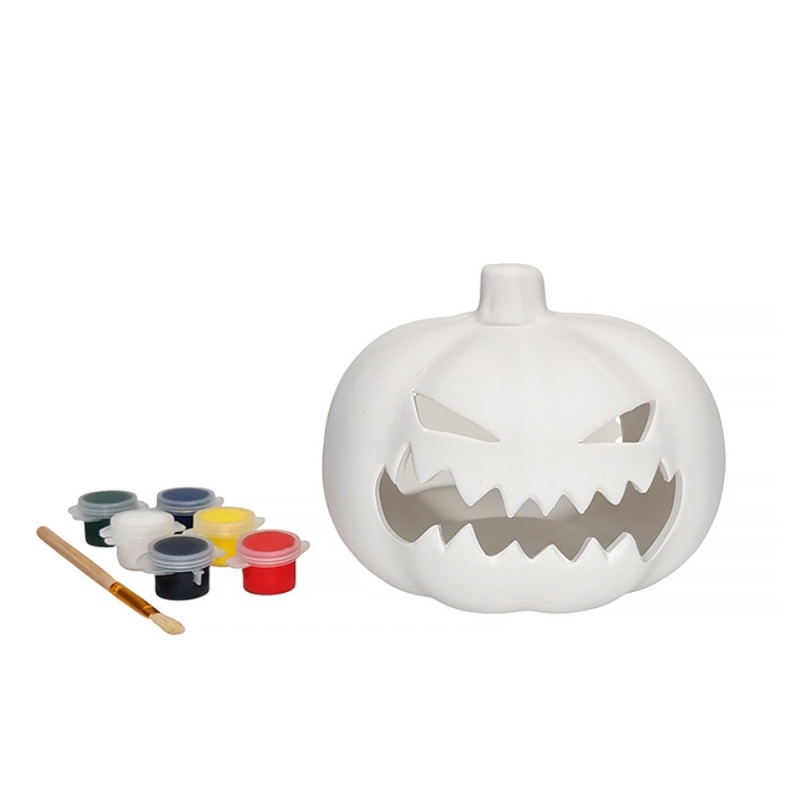 Accesorii creatie ceramica suport lumanare - dovleac, pentru pictat / colorat + 6 culori si pensula, Colorarte BS2918