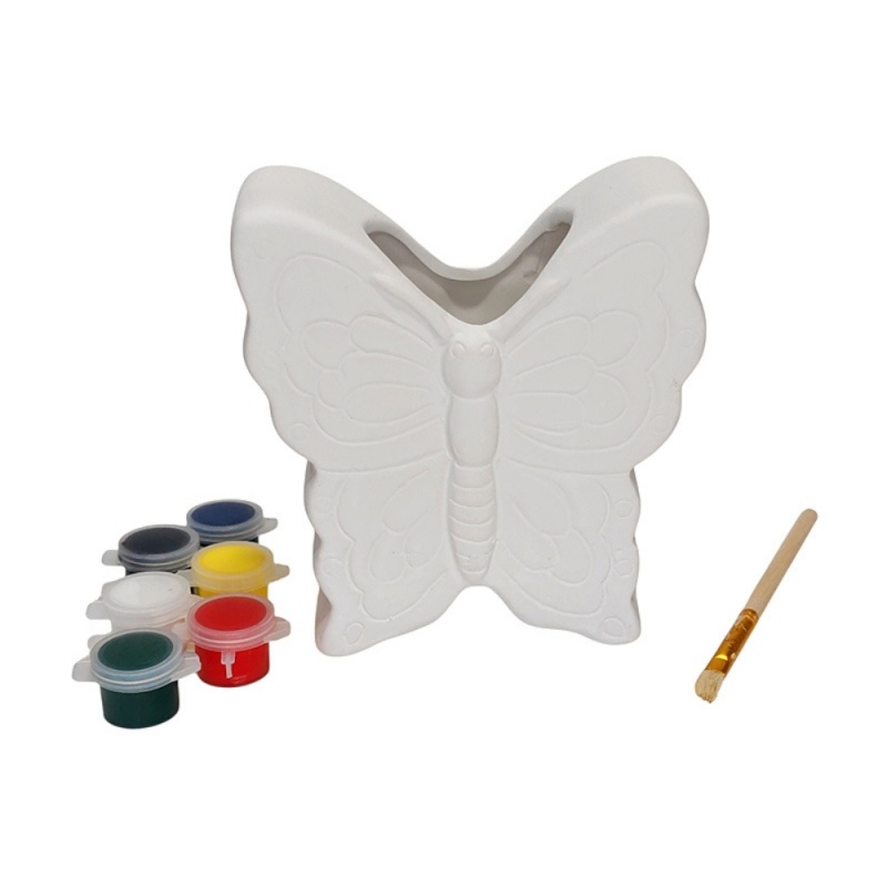 Accesorii creatie ceramica suport birou - fluture, pentru pictat / colorat + 6 culori si pensula, Colorarte BS3544