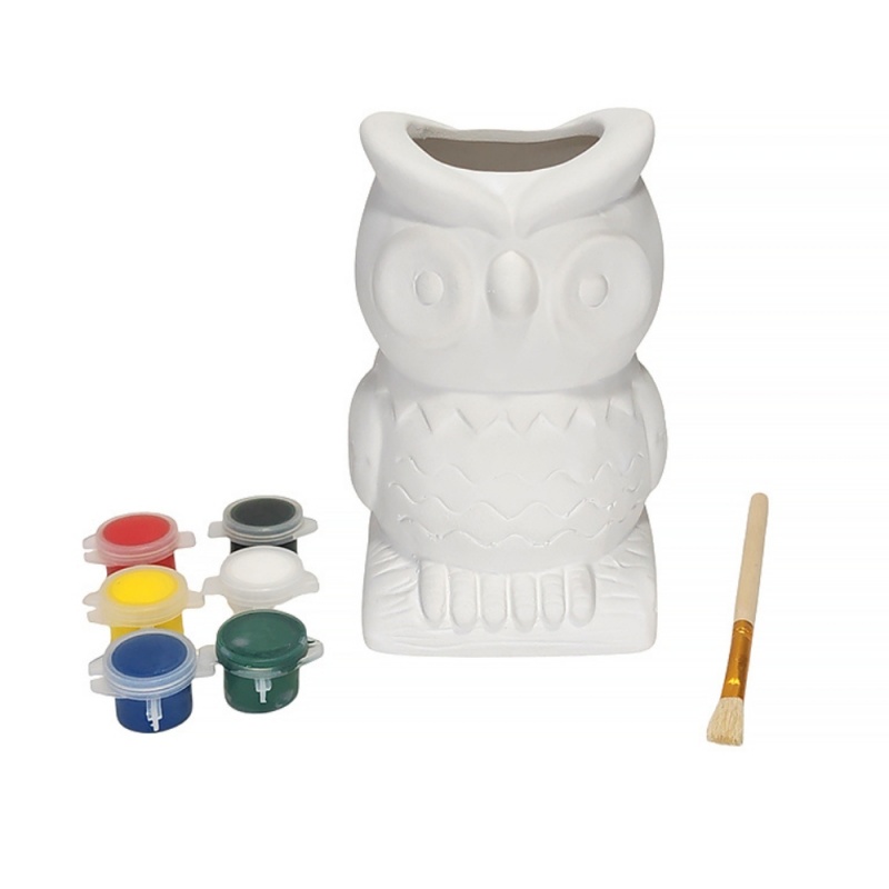 Accesorii creatie ceramica suport birou - bufnita, pentru pictat / colorat + 6 culori si pensula, Colorarte BS3535