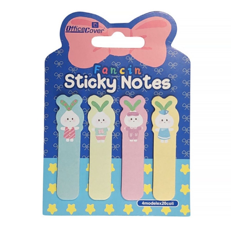 Notes adeziv index Office Cover 3049, 15x58mm, hartie, 4 modele iepurasi, 80 coli/set