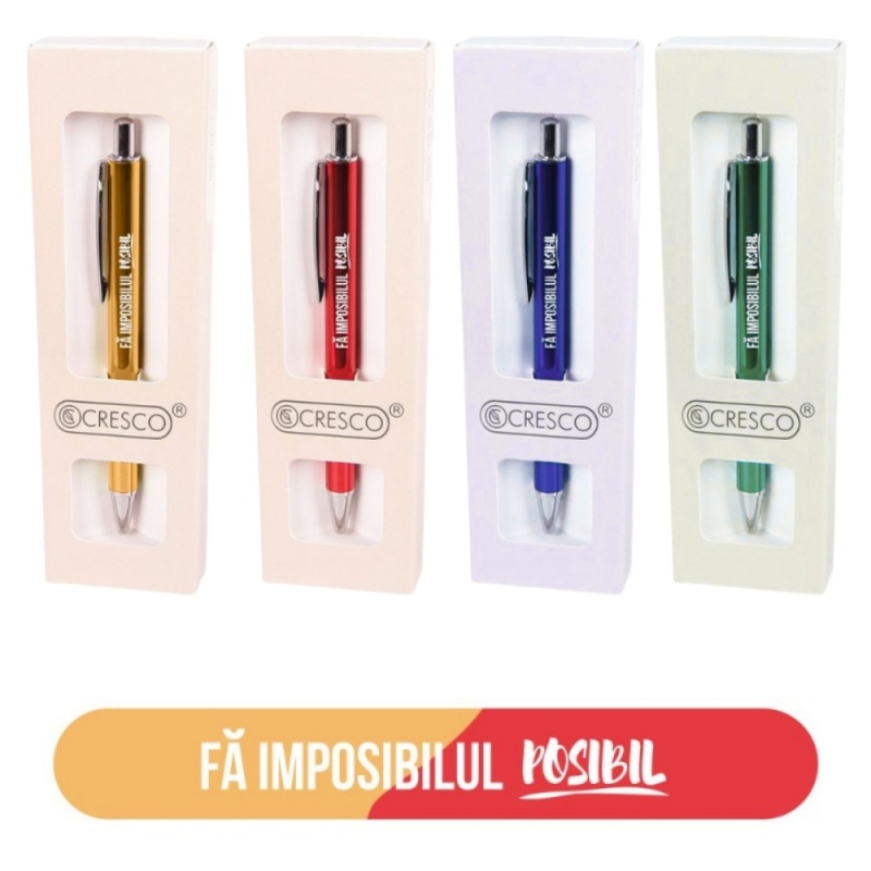 Pix cu bila Cresco, corp metalic, diverse culori, personalizat "Fa imposibilul Posibil"