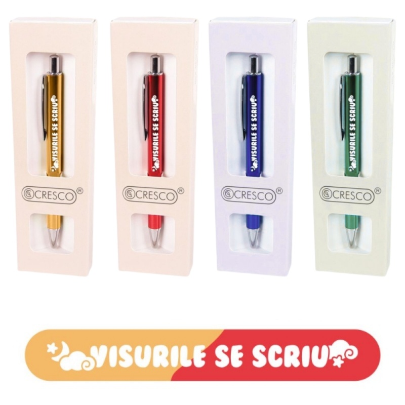 Pix cu bila Cresco, corp metalic, diverse culori, personalizat "Visurile se scriu"