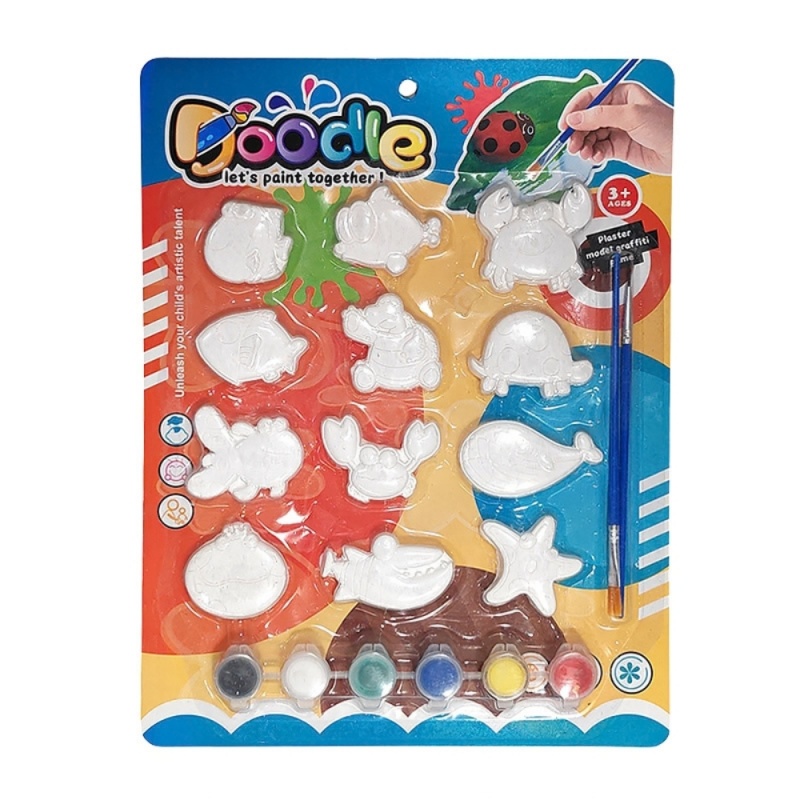 Accesorii creatie ipsos - figurina vietati marine, pentru pictat / colorat + 6 culori si 2 pensule, CNX 831, set 12 buc