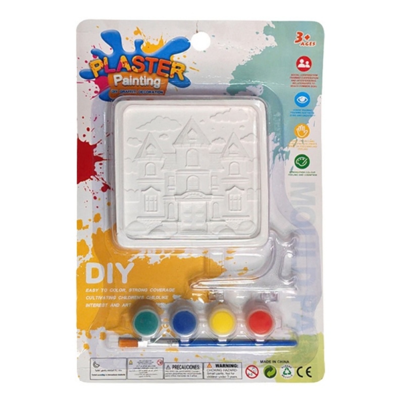 Accesorii creatie ipsos - figurina tava cu flori, pentru pictat / colorat + 4 culori si pensula, 11cm, CNX 9903