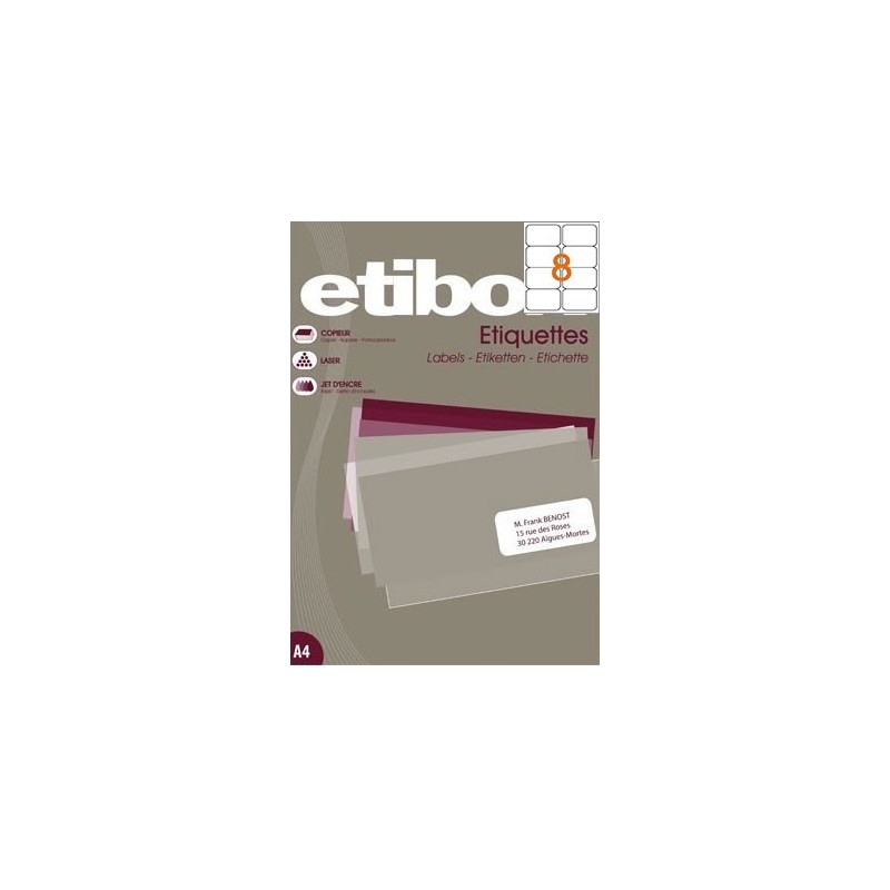 Etichete autocolante Etibox 119764, 8/A4, 99.1x67.7mm, permanente, colturi rotunjite, alb, top 100 coli (800 etichete)