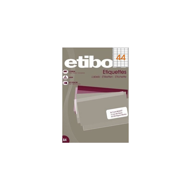 Etichete autocolante Etibox 119771, 44/A4, 48.5x25mm, permanente, colturi drepte, alb, top 100 coli (4400 etichete)