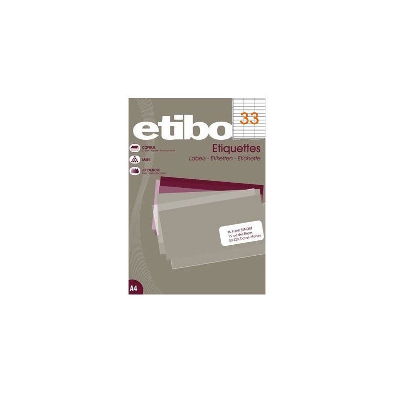 Etichete autocolante Etibox 119765, 33/A4, 70x25mm, permanente, colturi drepte, alb, top 100 coli (3300 etichete)