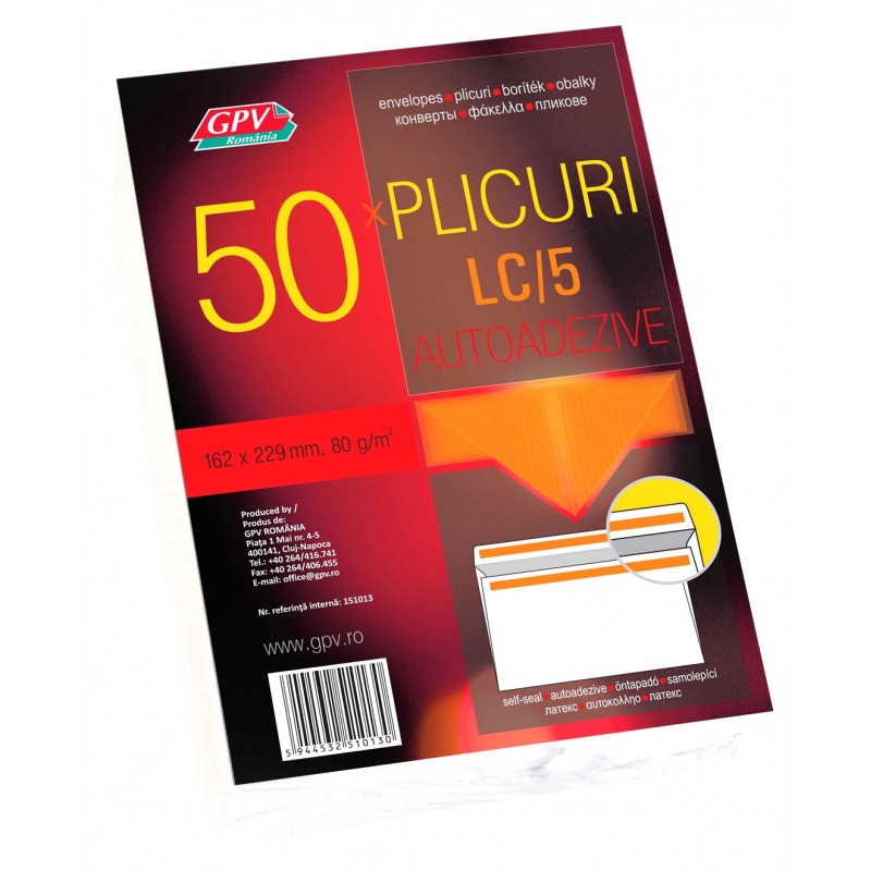 Plic standard C5L GPV 151013, alb, 80g/mp, 162x229mm, autoadeziv, set 50 buc