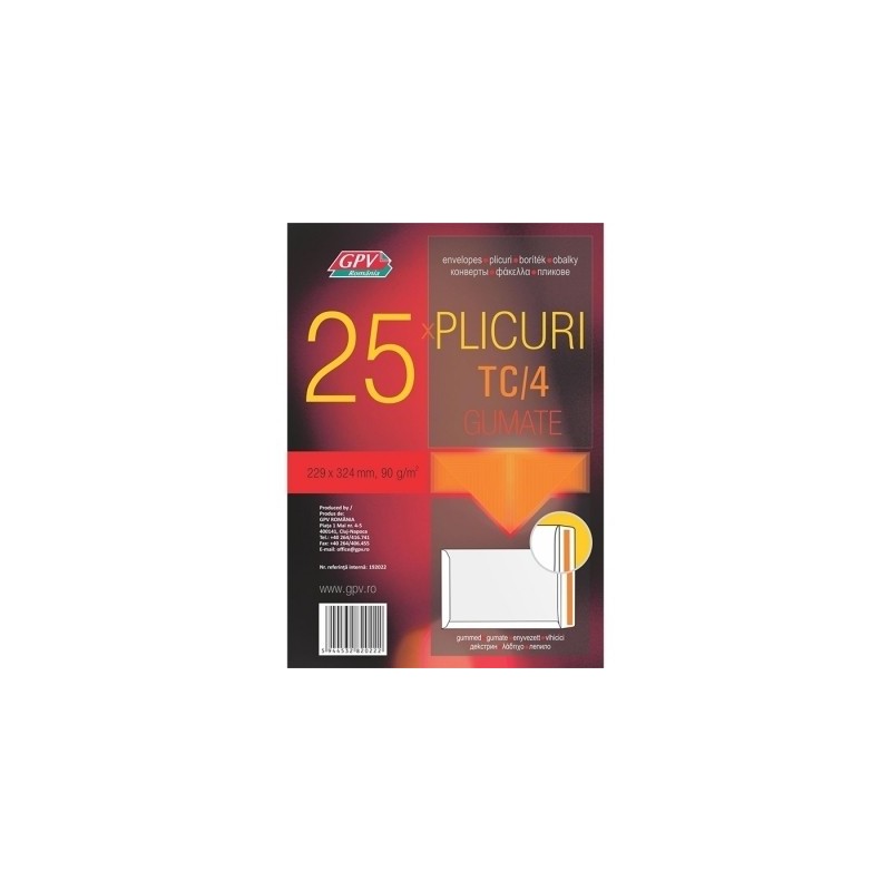 Plic standard C4T GPV 192022, alb, 90g/mp, 229x324mm, gumat, set 25 buc