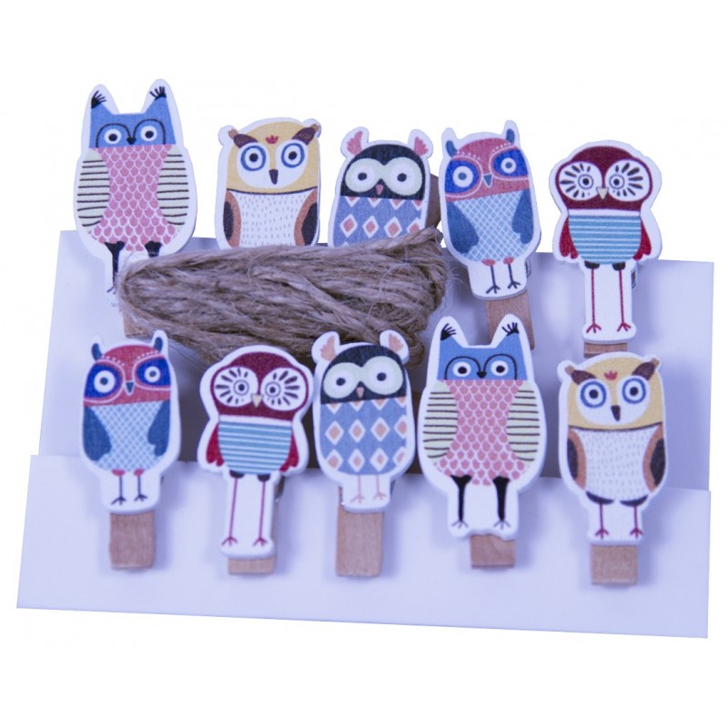 Accesorii creatie - lemn - carlig bufnite, natur, 3.5cm, set 10 buc, Colorarte