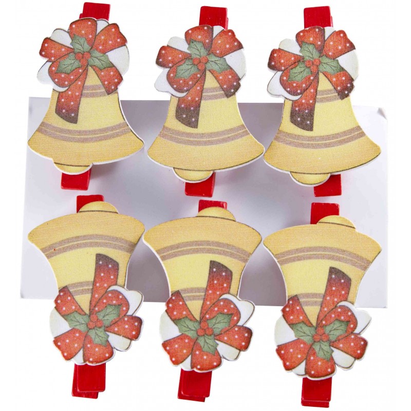 Accesorii creatie - lemn - carlig colorat clopotel, colorat, 4.5cm, set 6 buc, Colorarte