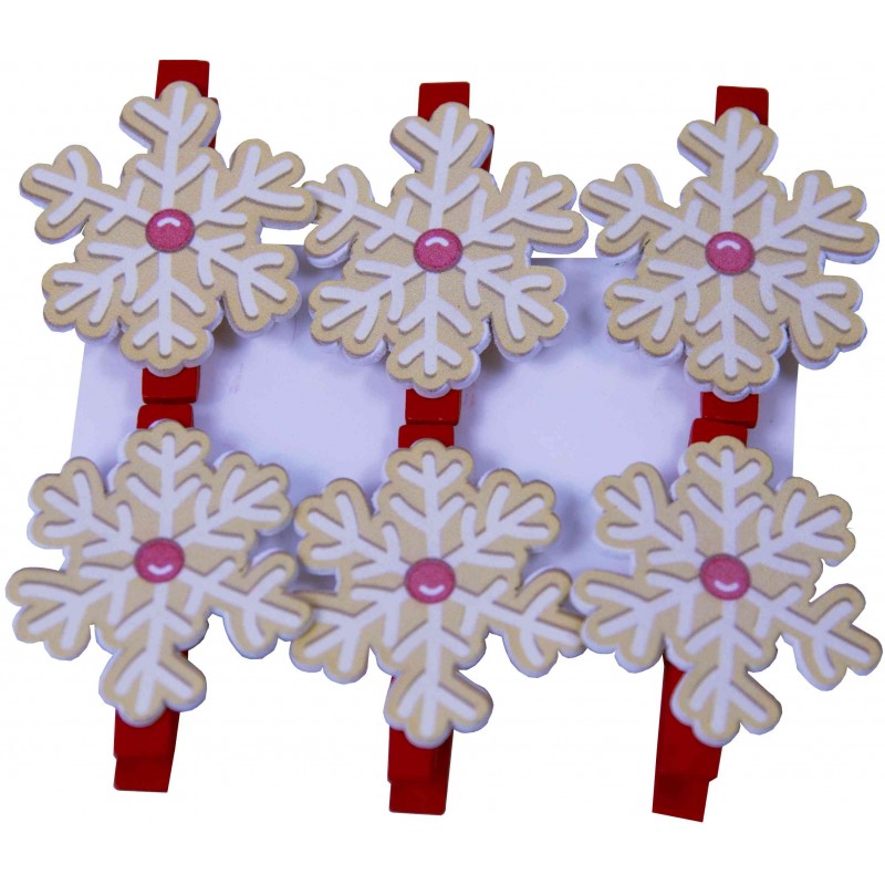 Accesorii creatie - lemn - carlig colorat fulg de nea, colorat, 4.5cm, set 6 buc, Colorarte