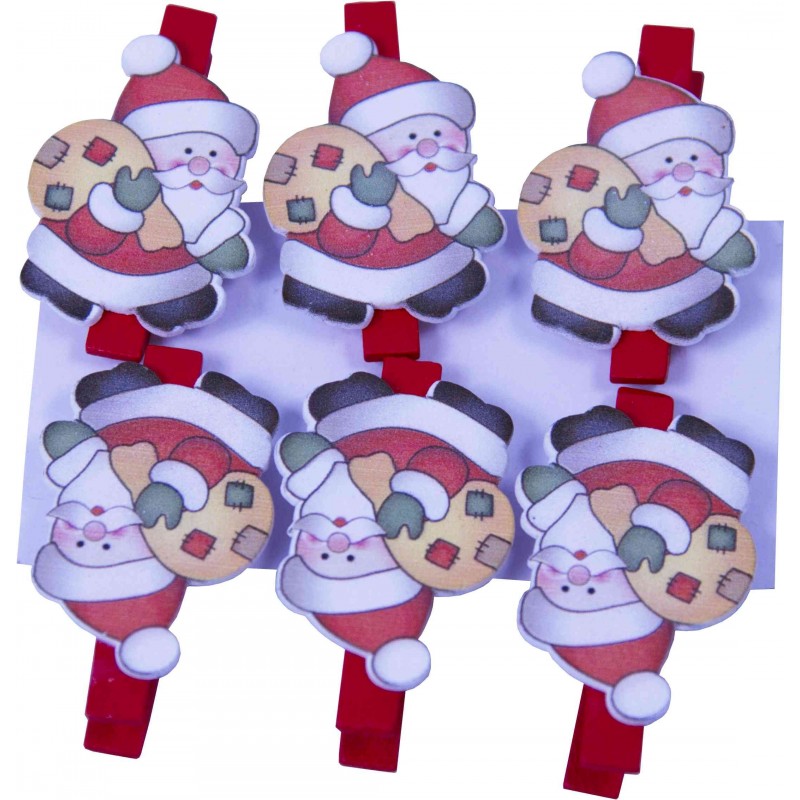 Accesorii creatie - lemn - carlig colorat Mos Craciun, colorat, 4.5cm, set 6 buc, Colorarte