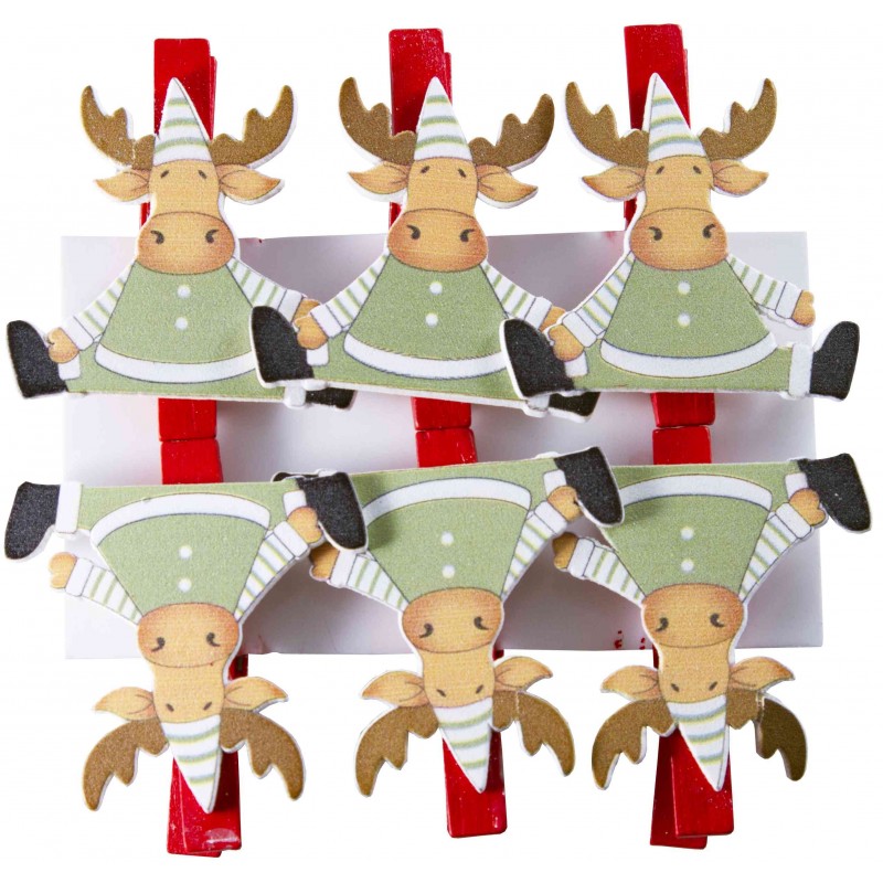 Accesorii creatie - lemn - carlig ren, colorat, 4.5cm, set 6 buc, Colorarte
