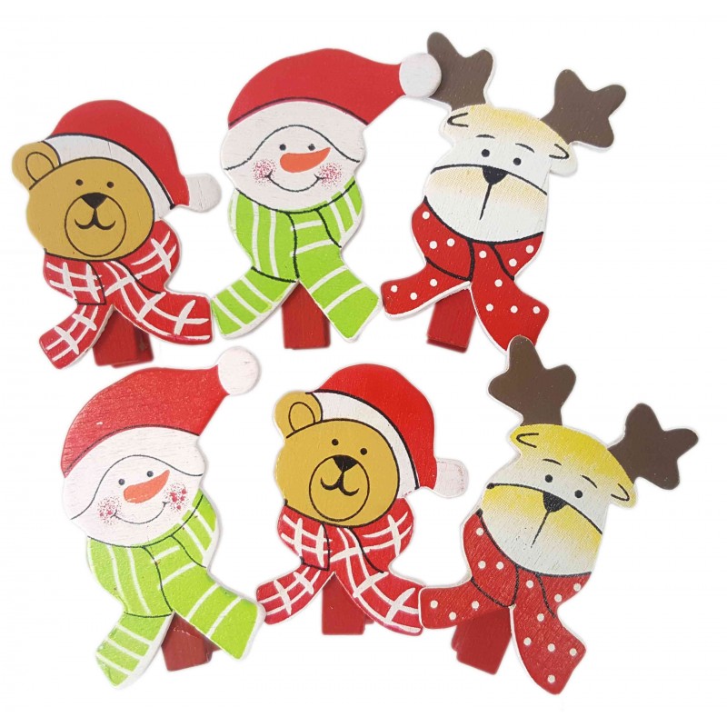 Accesorii creatie - lemn - carlig tema Craciun, colorat, 4.5cm, set 6 buc, Colorarte