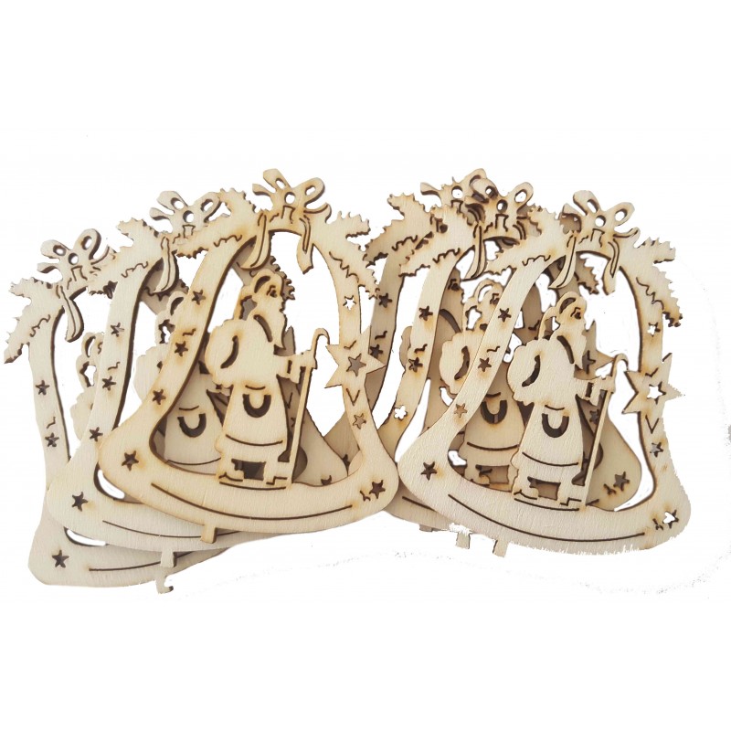Accesorii creatie - lemn decupat - clopotel cu Mos Craciun, set 6 buc, Colorarte, FS-MF