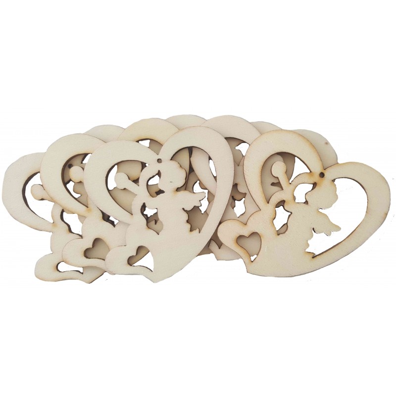 Accesorii creatie - lemn decupat - inimioara cu ingeras, set 6 buc, Colorarte, FS-MF