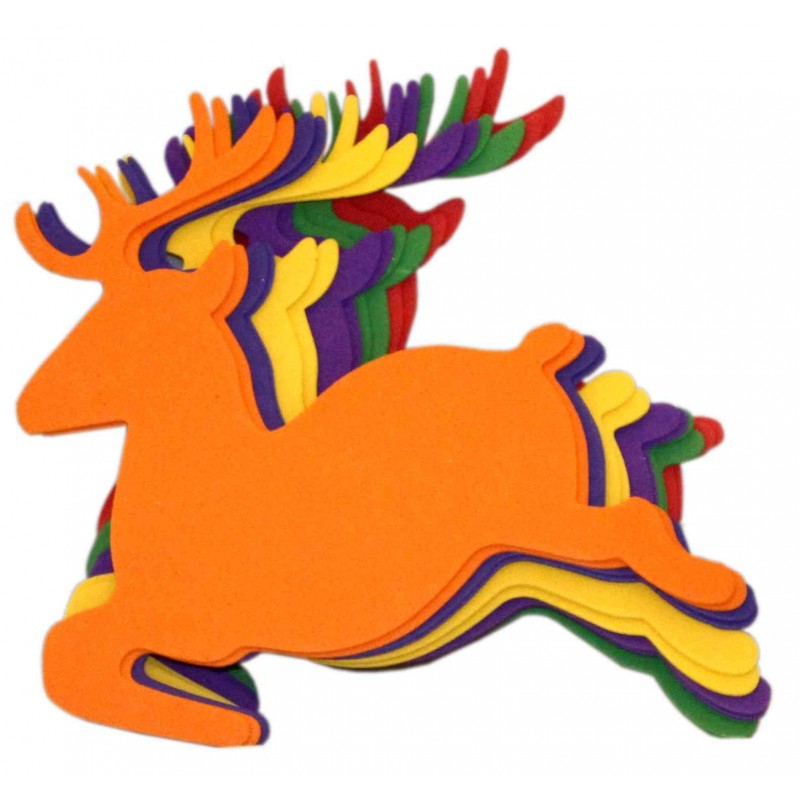Forme decorative - hartie gumata - ren, 14x15cm, 1mm, diverse culori, set 12 buc, Colorarte