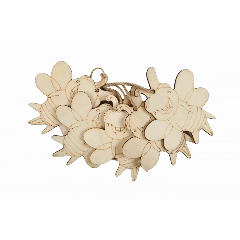 Accesorii creatie - lemn pirogravura cu sfoara - albina, 7x7cm, set 5 buc, Colorarte