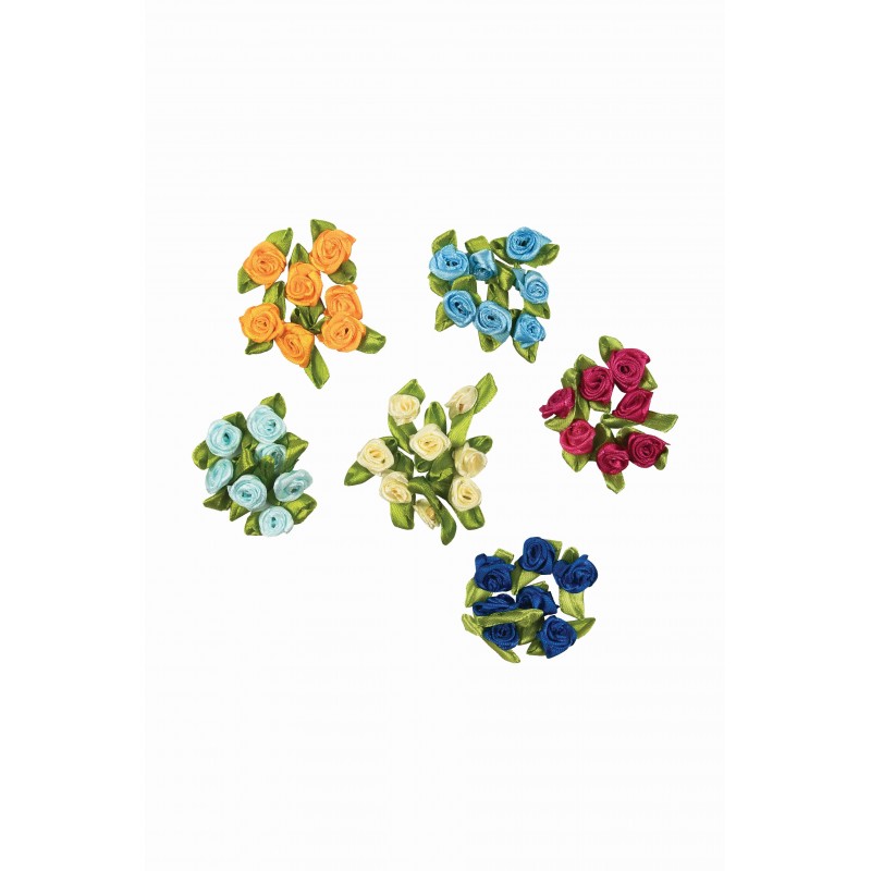 Accesorii creatie - trandafiri textile cusute, diverse culori, uni, set 18-25 buc, Colorarte