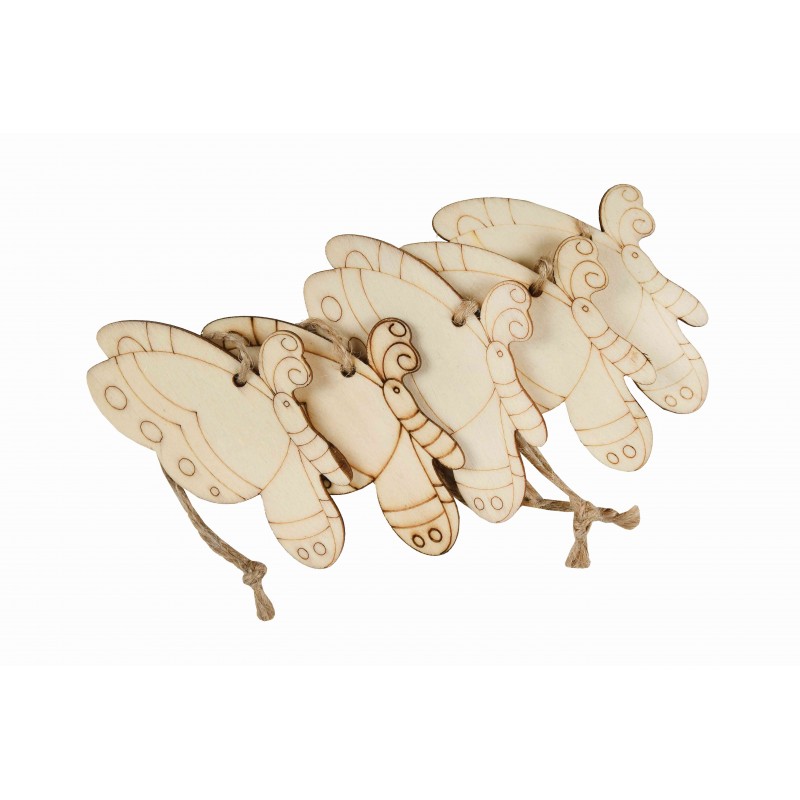 Accesorii creatie - lemn pirogravura cu sfoara - fluture, 7x7cm, set 5 buc, Colorarte