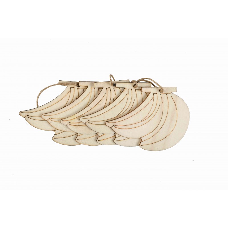Accesorii creatie - lemn pirogravura cu sfoara - banana, 7x7cm, set 5 buc, Colorarte