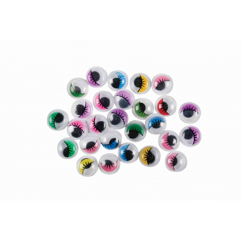 Accesorii creatie - ochisori mari plastic, diverse culori, 10mm, cu gene, set 60 buc, Colorarte