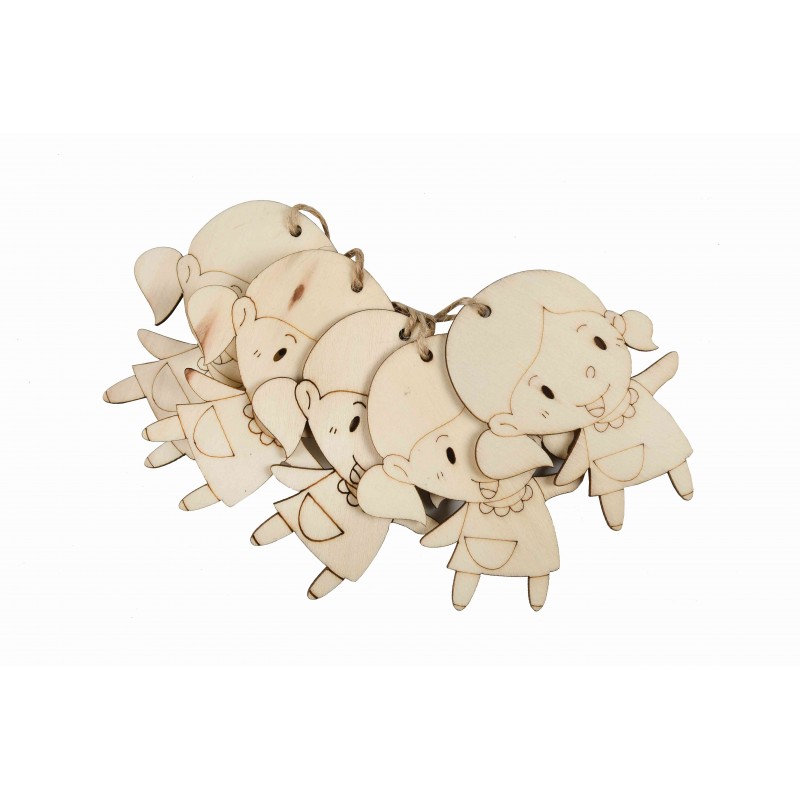 Accesorii creatie - lemn pirogravura cu sfoara - fetita, 7x7cm, set 5 buc, Colorarte