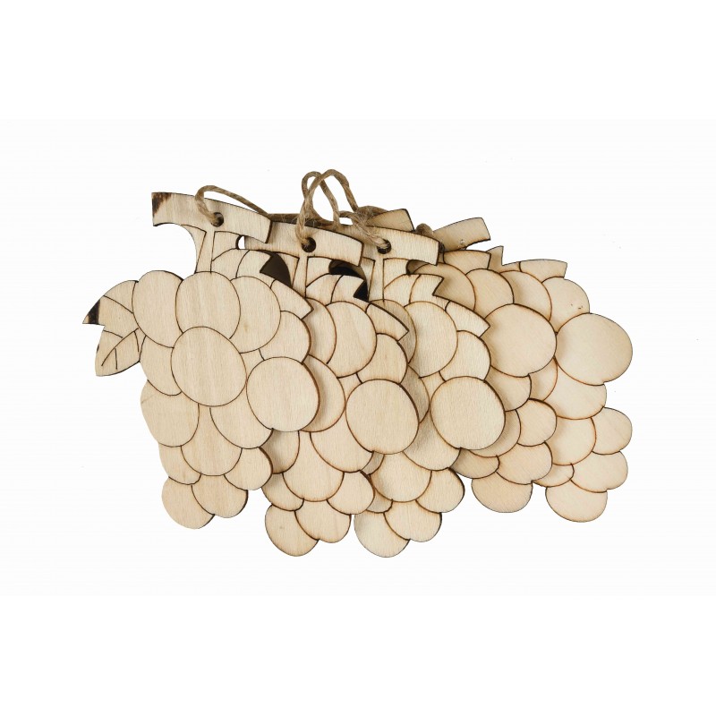 Accesorii creatie - lemn pirogravura + sfoara - strugure, 7x7cm, set 5 buc, Colorarte