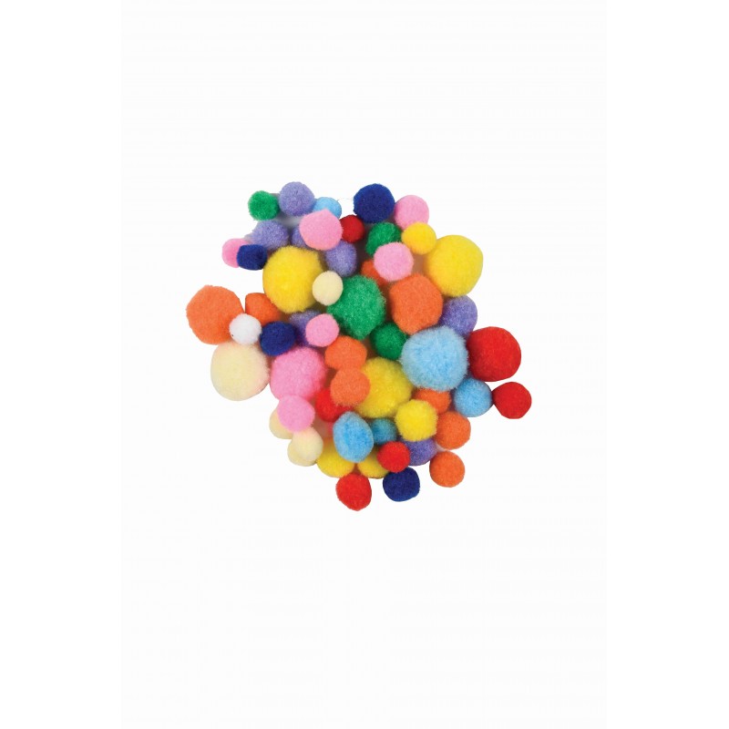 Accesorii creatie - Pom Pom textil, diverse culori, 10-25mm, diverse dimensiuni, set 60 buc, Colorarte, 33620