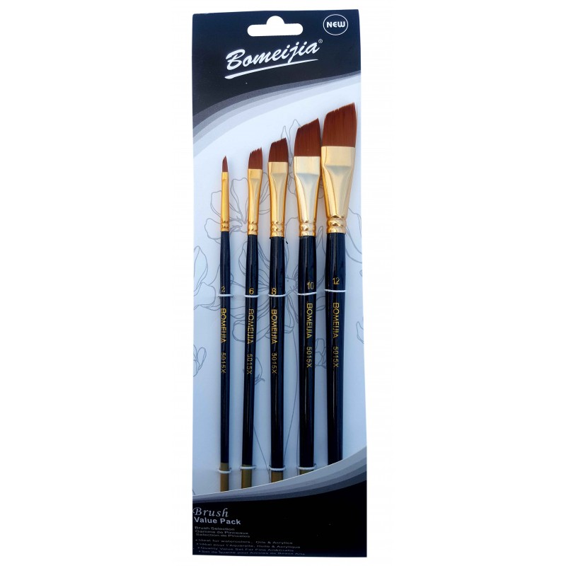 Pensula Cnx Bomeijia A5015X, varf nylon lat oblic, nr. 2,6,8,10,12, set 5 buc